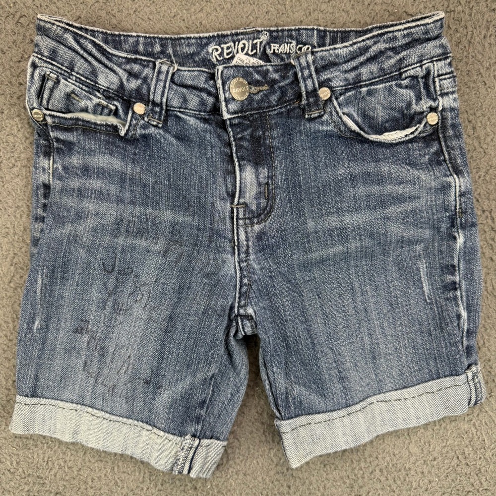 Revolt Jeans Co Womens Size 10 Blue Denim Shorts Studded Embellished Pockets Y2K